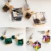 Women's Korean Style Square Shaped Cubic Pendant Earrings Ear Studs Jewelry