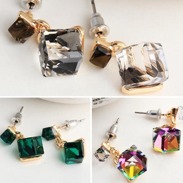 Женские серьги-гвоздики в корейском стиле квадратной формы с кубической подвеской, ювелирные изделия