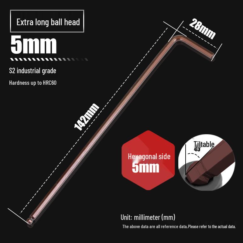 Высокопрочный S2 Шаровая головка L-образный Удлиненный шестигранный ключ, Внутренний шестигранник 6-гранный, Размеры 2,5 мм и 4 мм