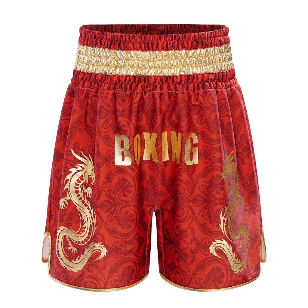 Kids Metallic Letter Dragon Printed Boxing Shorts Wide Elastic Waistband Boxer Trunks