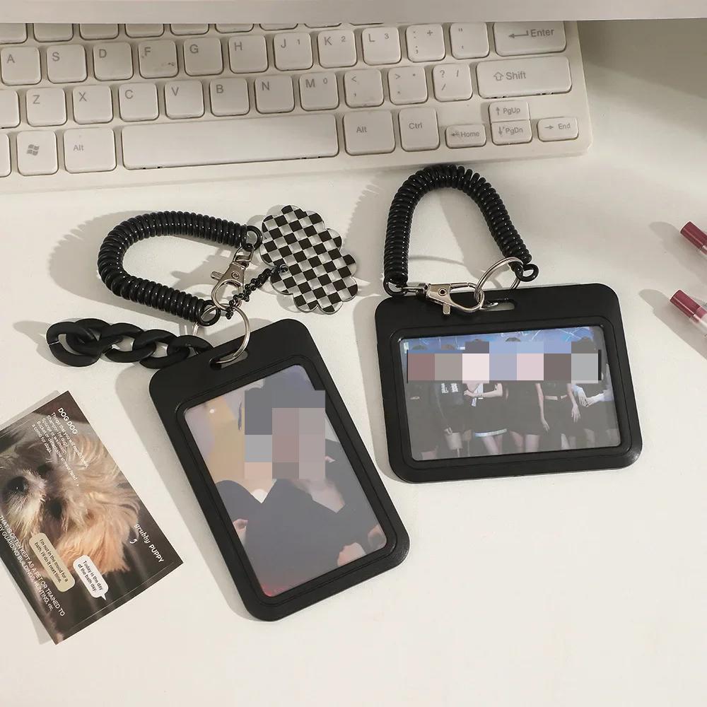 Простой черный цвет Kpop держатель для фотокарты корейская мода студенческий протектор удостоверения личности с подвеской портативный чехол для фотокарты