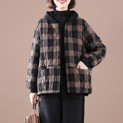 МОДА 2025 года, новая теплая одежда с хлопковой подкладкой, корейская версия, свободная и тонкая, с капюшоном, повседневная женская одежда большого размера в клетку, короткое пальто