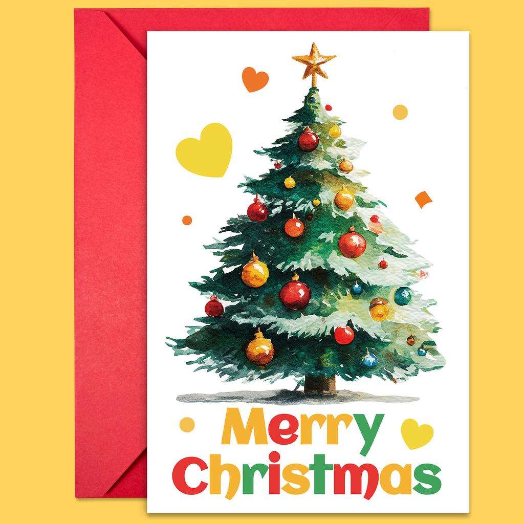 10PCS Large Christmas Greeting Cards with Envelopes, Watercolor Xmas Tree Cards for Holiday & New Year Gifts
