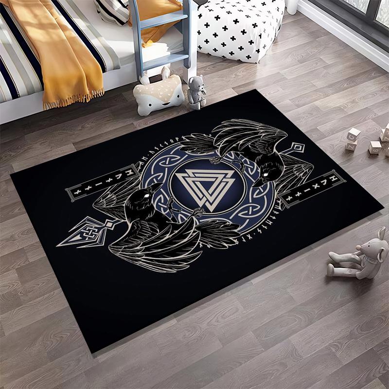 Viking Ravens with Valknut Symbol Non-slip rug suitable for living room and bedroom sofas