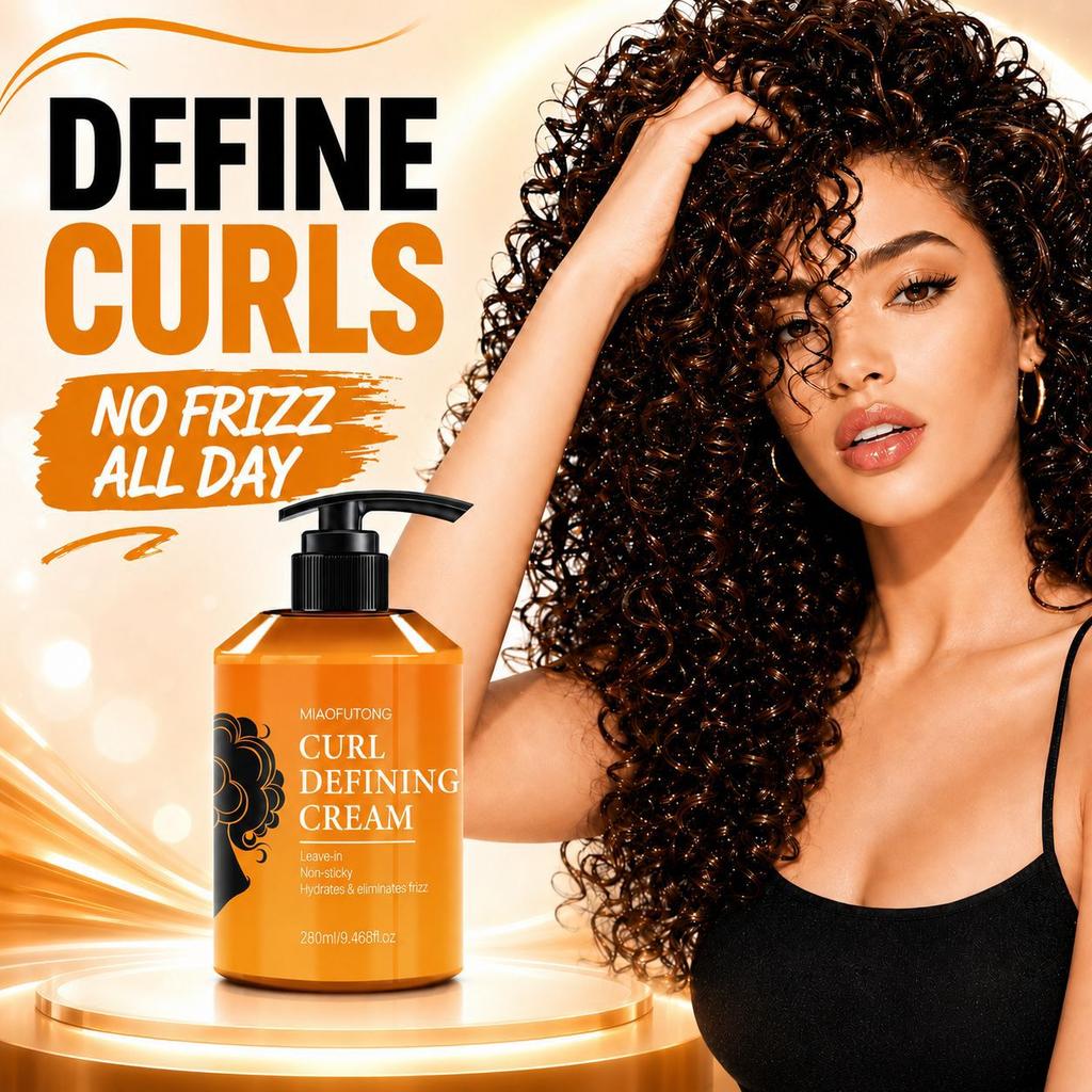 280ml Curl Defining & Volumizing Cream - Anti-Frizz Hydrating Leave-In Hair Treatment for Wavy & Curly Hair