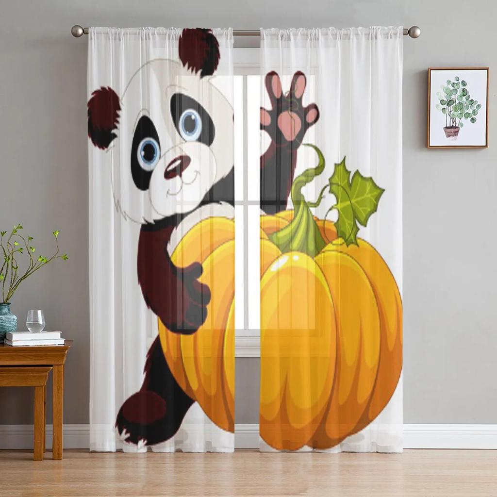 Милые бамбуковые прозрачные шторы с пандой для гостиной, тюлевые шторы для детской спальни, кухонные оконные шторы, панельные шторы