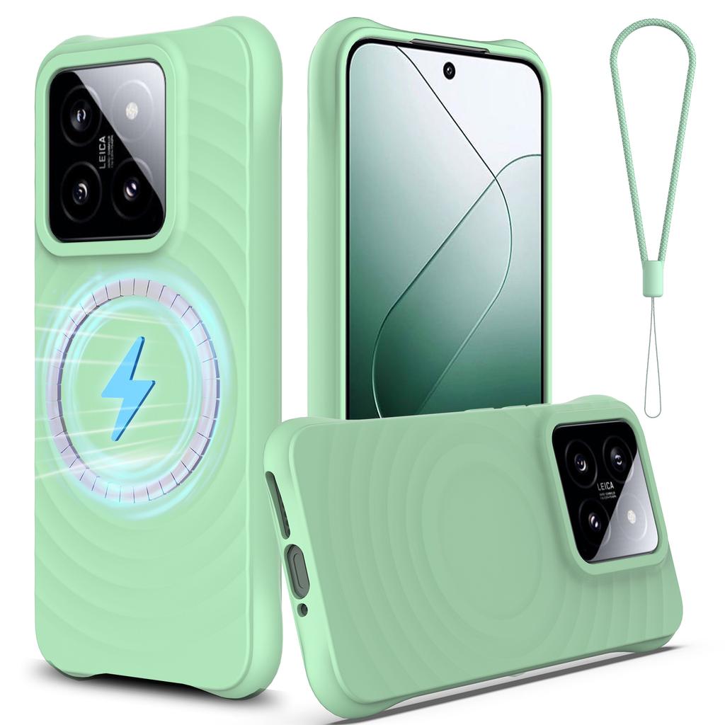 Чехол для Xiaomi 14, совместимый с жидким силиконовым защитным чехлом с пульсирующей текстурой MagSafe и ремешком