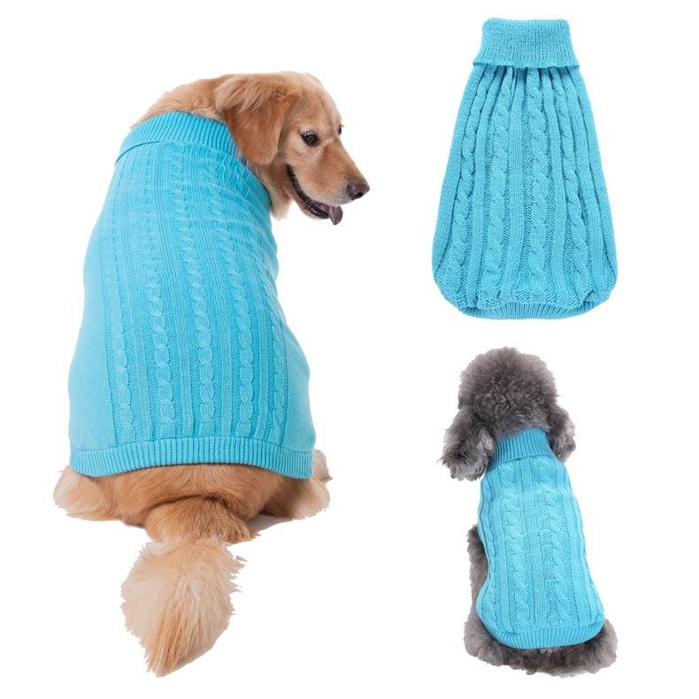Solid Color Simple Twist Retro Cable Turtleneck Pet Sweater Big Dog Golden Retriever Clothes