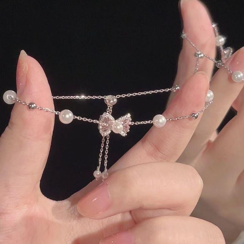 17KM Korean Silver Heart Bow Bracelets for Women Crystal Butterfly Star Moon Beads Bracelet Accessories Jewelry