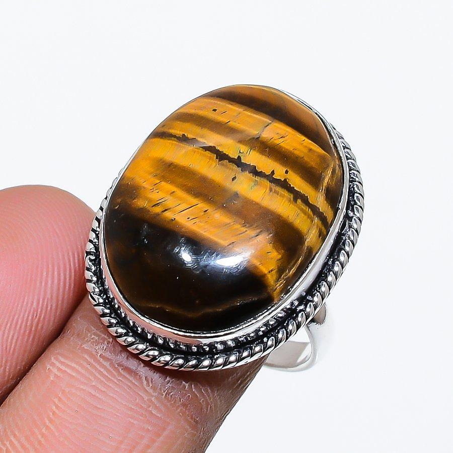 Tiger Eye Gemstone Handmade 925 Sterling Silver Jewelry Ring 8.5 SU-10004