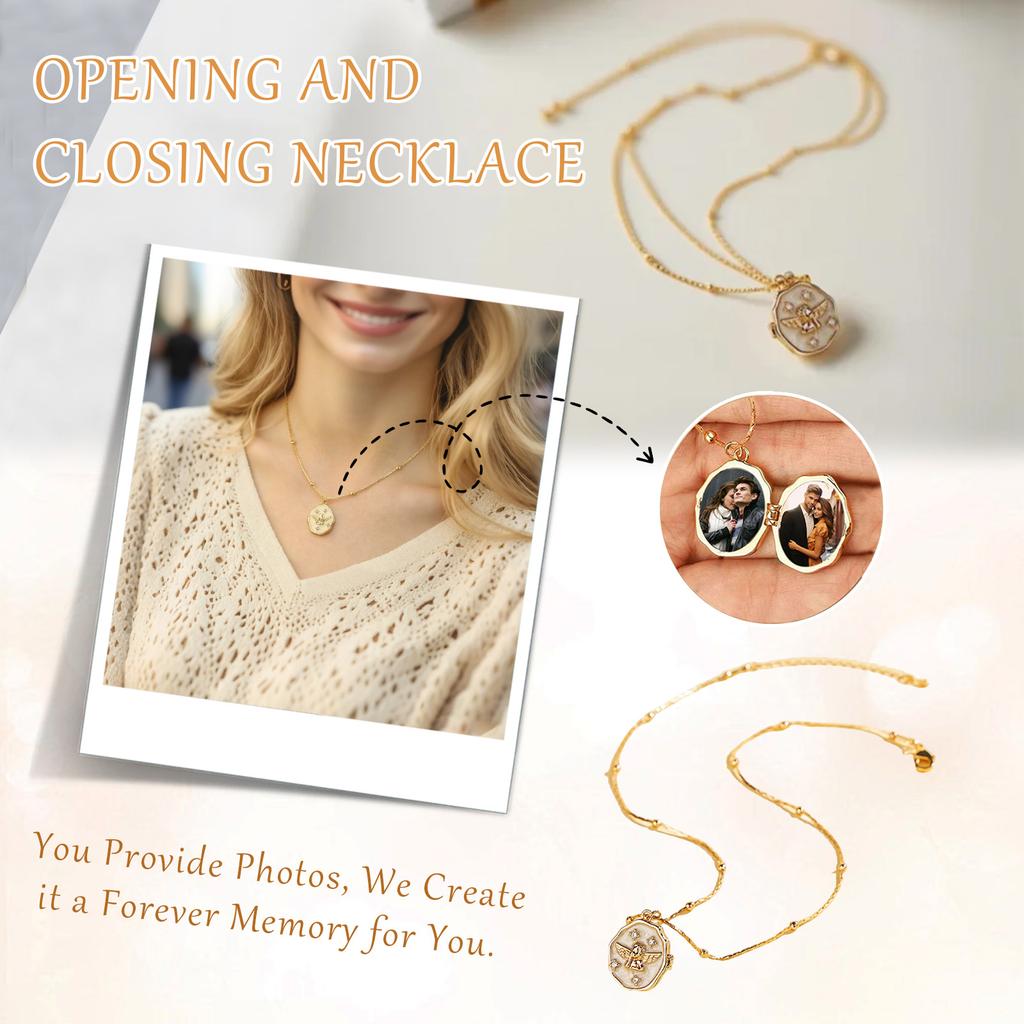 Custom Photo Gold Locket Necklace For Women, Personalized Memorial Gifts For Women Teen Girls Valentine's Day Birthday Anniversary