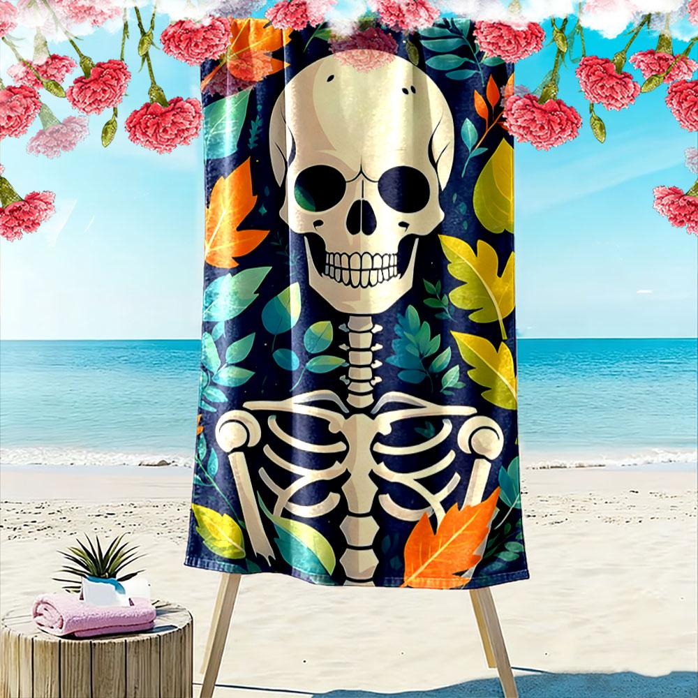 Skeleton amidst vibrant foliage Print beach towel, quick drying, suitable for travel, outdoor sports, jogging, the beach and swimming, gift