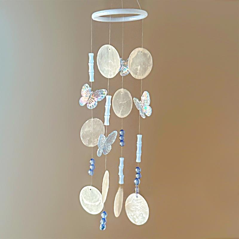 1Kit Handmade Shell Wind Chime Elegant Butterfly Wind Chime Gift Wind Chime Material Pack Photography Props 3 Colors
