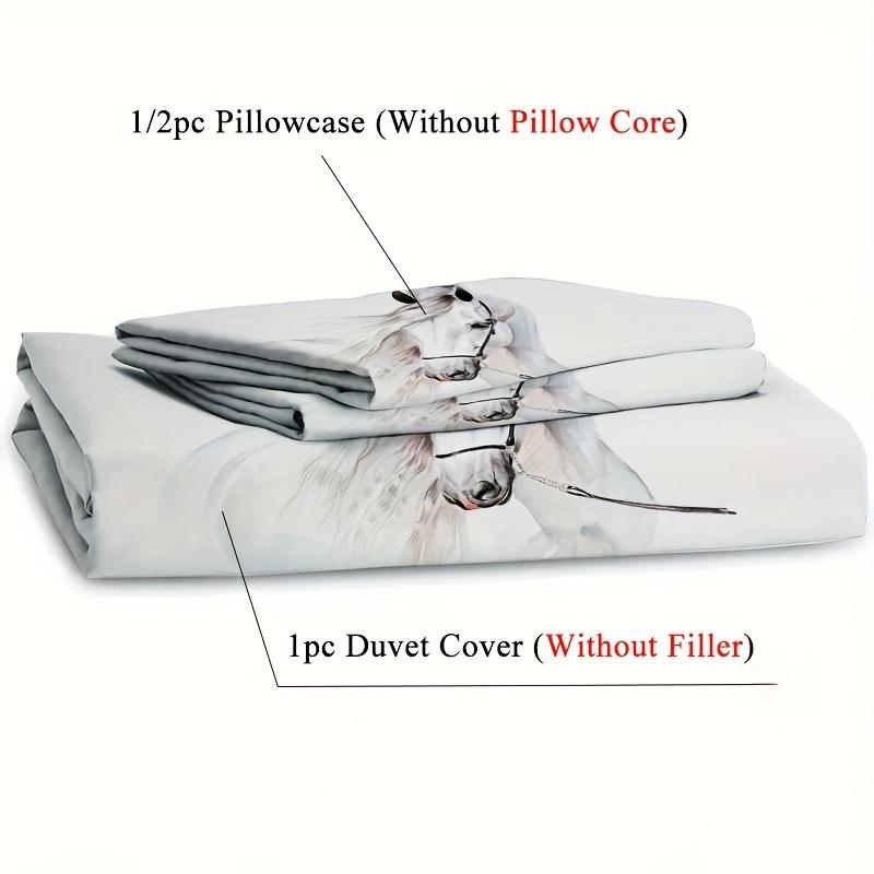 Набор пододеяльника с рисунком белых лошадей из 2/3 предметов - Мягкое дышащее постельное белье для спален и гостей - Принт высокой четкости, 1 пододеяльник + 1/2 наволочки