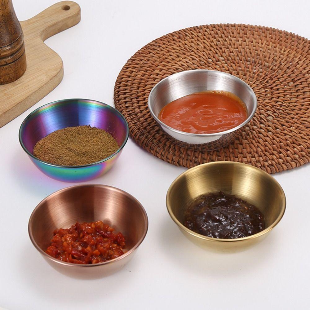 2pcs Thickened Dip Sauce Dish Stainless Steel Snack Dish Tableware Seasoning Dish Dining Table