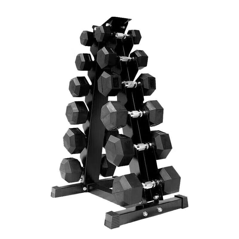 Xilu Rubber-Coated Hex Dumbbell Set with Rack