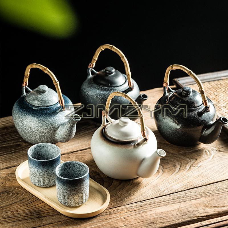 Japanese Style Tea Set Teapot Ceramic Household Tea Maker Drinking Tea Cup Single Pot Creative Bamboo Handle Teapot Set
