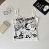 Y2K E-Girl Punk Print Sleeveless Ribbed Knit Tank Top For Women 2000s Crop Top Summer Fairy Grunge 90s Hippie Tee Korea Fashion