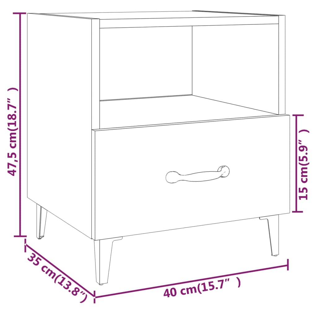Nightstands (2 pcs) High Gloss White Particleboard