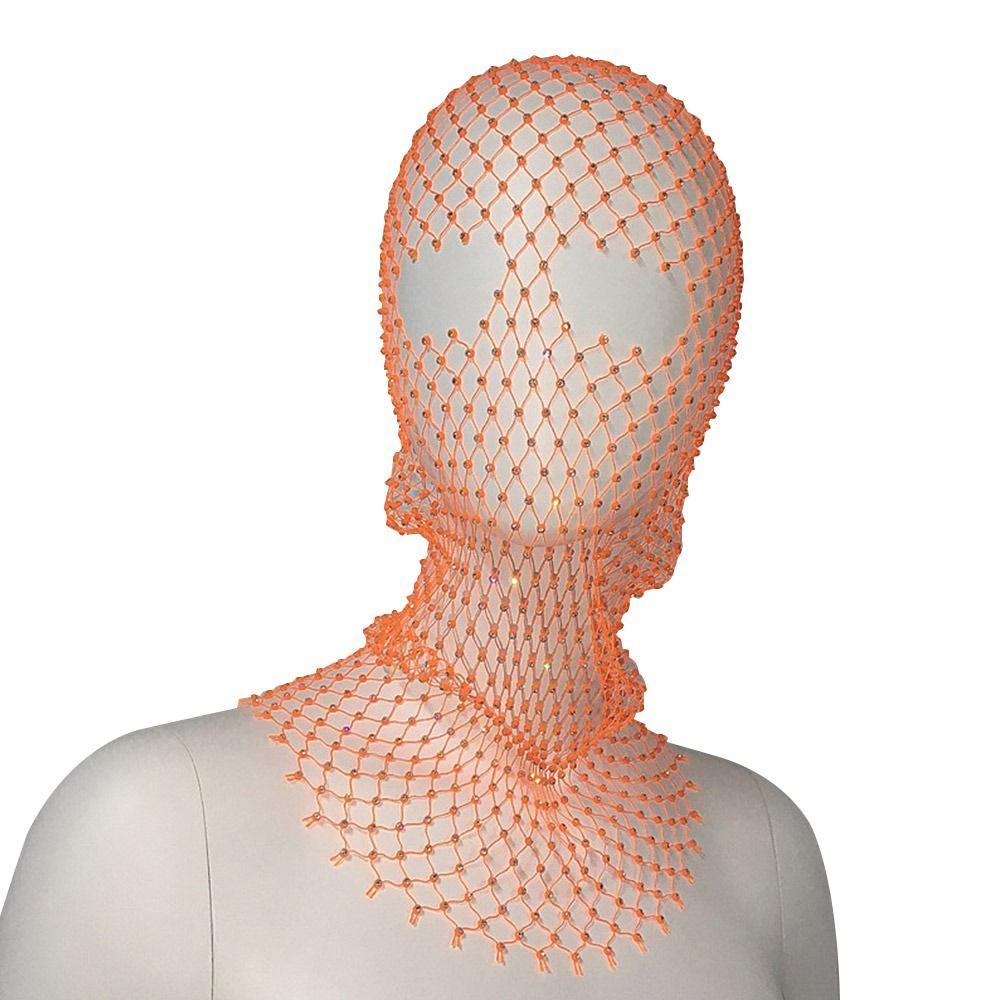 Balaclava Women Fishnet Headhood Cap Shining Diamond Headwrap Rhinestone Headcover Masked Head Mask