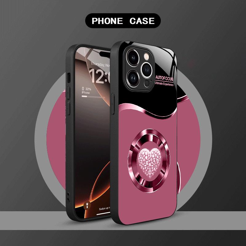 Electroplated Pink Heart phone case for iphone 17 pro max cover Built-in glass for iPhone 17 16 15 14 13 12 pm Pro Plus