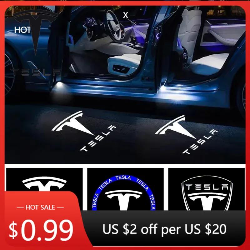 Sticker Tesla 2Pcs Car Door Projector Lamps Welcome Lights Accessories For Tesla Model 3 Highland 2023 S X Y