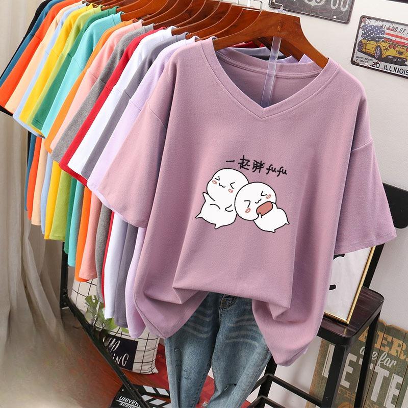 Футболка с коротким рукавом, Свободного кроя, Приталенный топ с V-образным вырезом с принтом для женщин