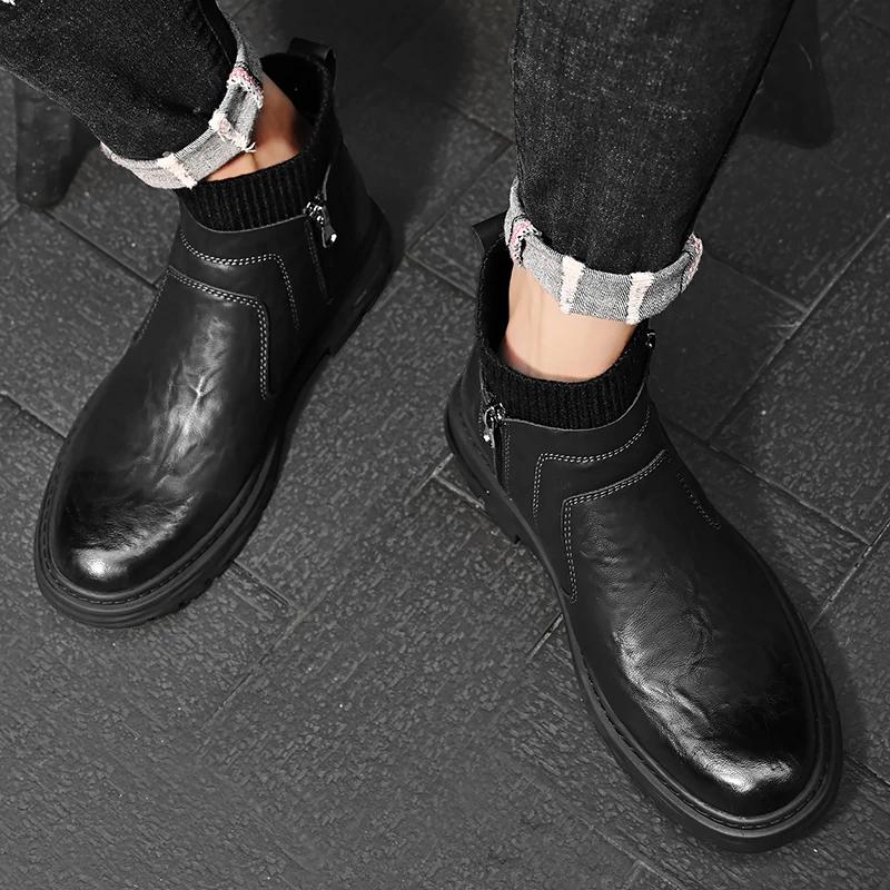 Ботинки в стиле ретро для работы, туфли на толстой подошве с высокой посадкой, мужские ботинки из натуральной кожи, повседневные короткие ботинки, мужские деловые формальные ботинки