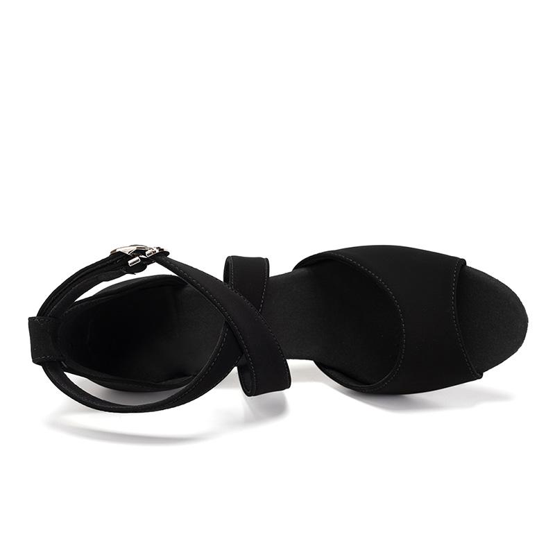 Black Leather Women Girls Latin Dance Shoes Cross Strap Salsa Tango Ballroom Dancing Shoes Heel 6.5cm Indoor