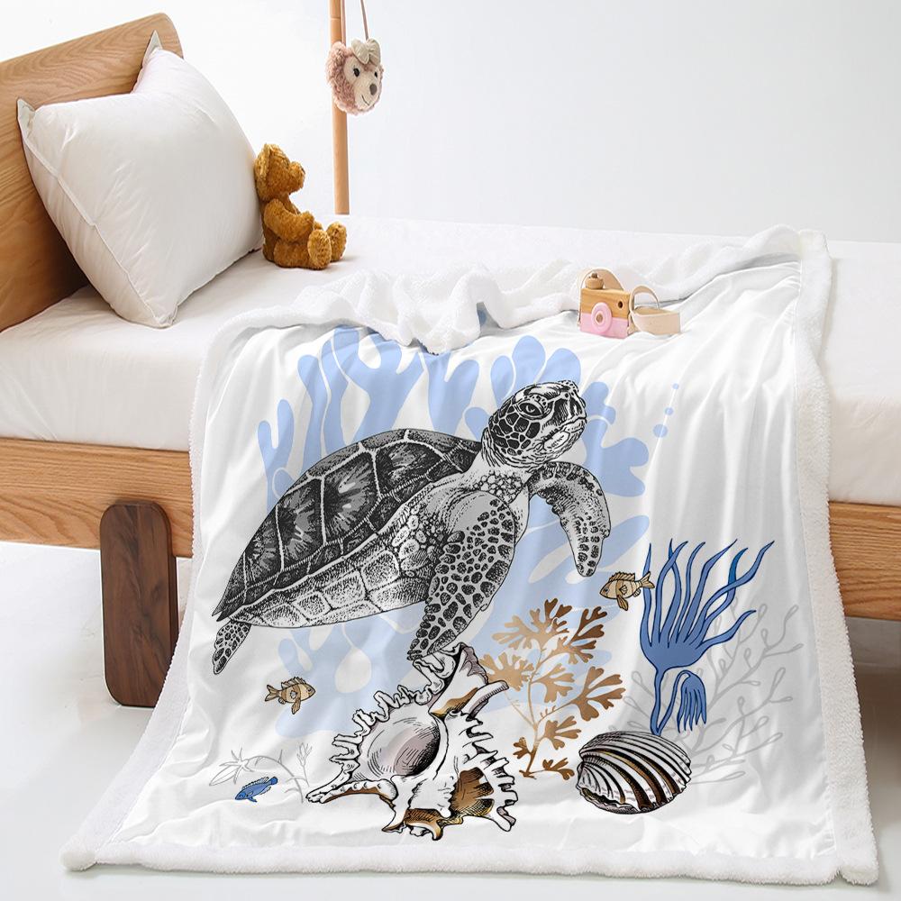 Animal Turtle Ocean 2D Digital Printing Thickened Lamb Fleece Crystal Fleece Blanket