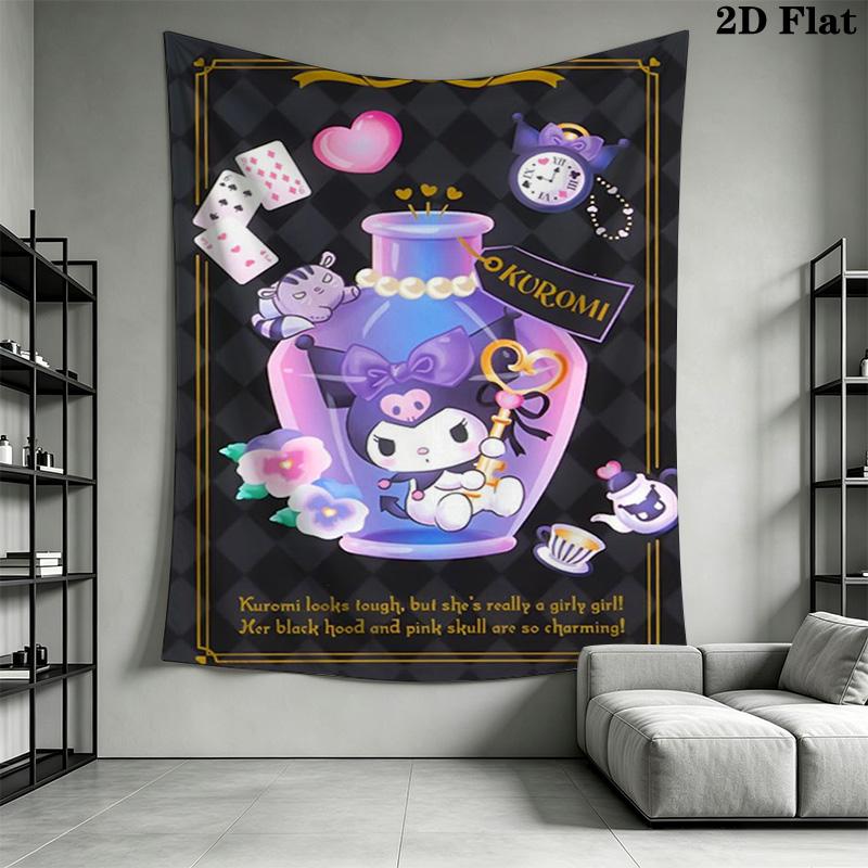 Cherish Love Kuromi'S Sweet Journey Tapestry Background Cloth Fashion Print Work Of Art Christmas Gift Background Wall Hanging Cloth