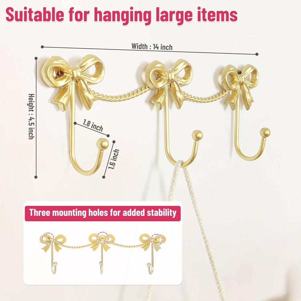 Cute Wall Mounted Bow Wall Hooks Room Decoration Hanging Metal Bow Hooks Iron Three-Bows Hooks Bedroom Bathroom
