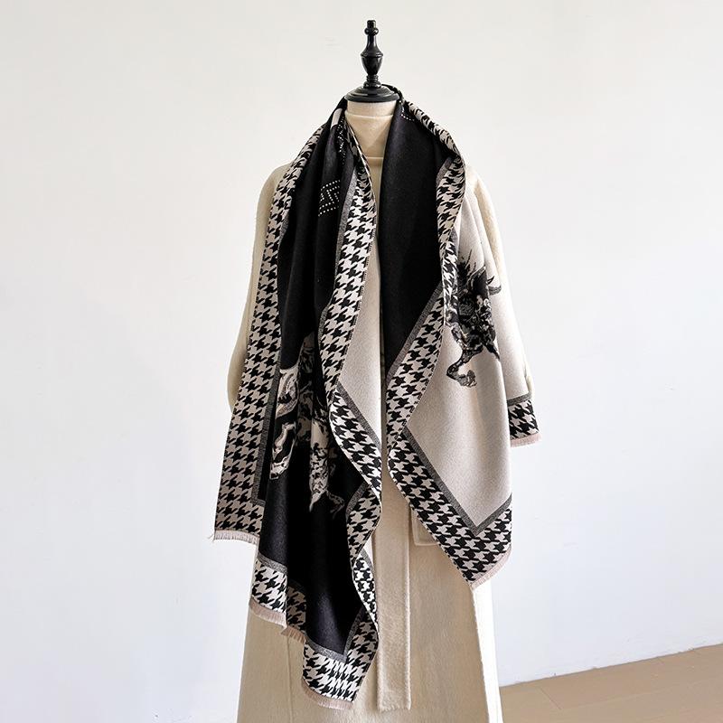 Elegant Zebra Striped Scarf Imitation Cashmere Soft Warm Versatile Shawl Coldproof Windproof Blanket Scarf For Autumn Winter