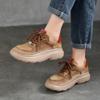 Genuine Leather Women's Shoes Thick Sole Mixed Colors Lightweight Lace-up Casual Shoes