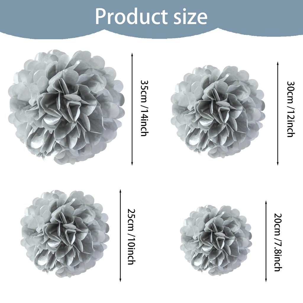 1 шт. Набор 7,8-дюймовых серых бумажных цветочных шаров для вечеринки по случаю дня рождения, бумажные шары с помпонами, подвесные цветы, бумажные помпоны