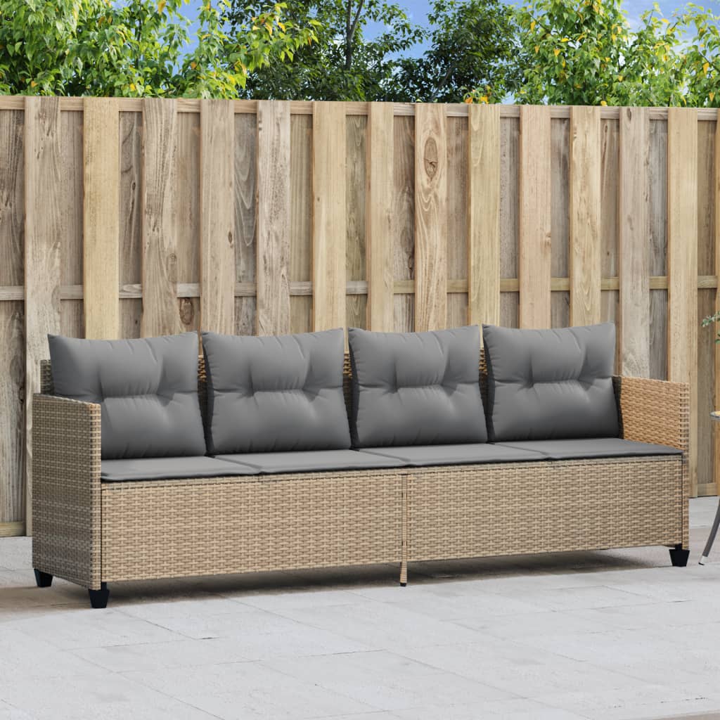 Sun Lounger with Cushions Beige Poly Rattan