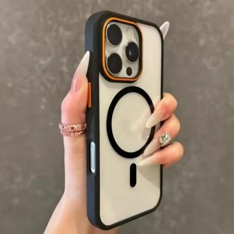 Роскошный прозрачный чехол Magsasfe для iPhone 16 15 14 Plus 13 12 11 Pro Max цветной бампер ударопрочный магнитный чехол для беспроводной зарядки