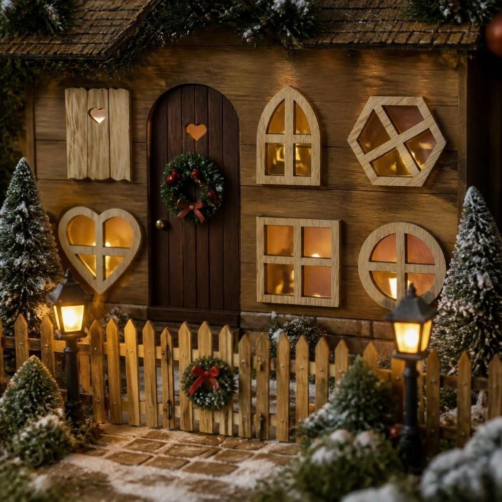 100pcs 6 Designs Wooden Miniature Windows Hand Crafted Unfinished Wood Slices  DIY Projects