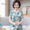 2 шт./компл. женский пижамный комплект среднего возраста с круглым вырезом и цветочным принтом, с коротким рукавом, эластичной резинкой на талии, плиссированные, свободные, тонкие, с широкими штанинами, мягкая одежда для сна для мамы, бабушки, топ