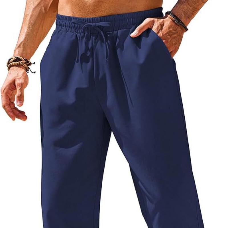 Новые мужские льняные повседневные брюки с эластичной талией и завязками на шнурке для занятий йогой и пляжем