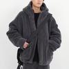 Winter Thick Warm Oversized Dark Grey Sherpa Jacket Men Hood Zip Up Fluffy Loose Casual Faux Lamb Fur Coat