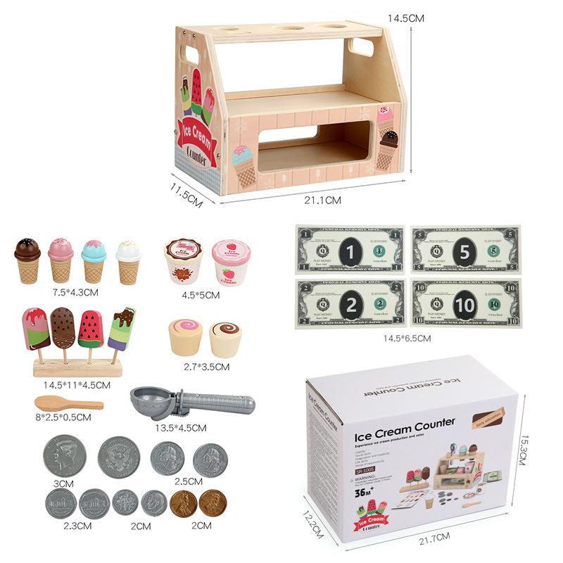 Children'S Simulation Play House Ice Cream Ice Cream Sale Store Commissary Checkout Page Role Play Wooden Toy