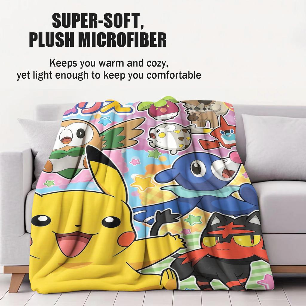 Pokemon Classic AllStar Cute Cartoon Printed Fleece Throw Blanket for Fans Quality Warm Cozy Blanket for Travel Office Home