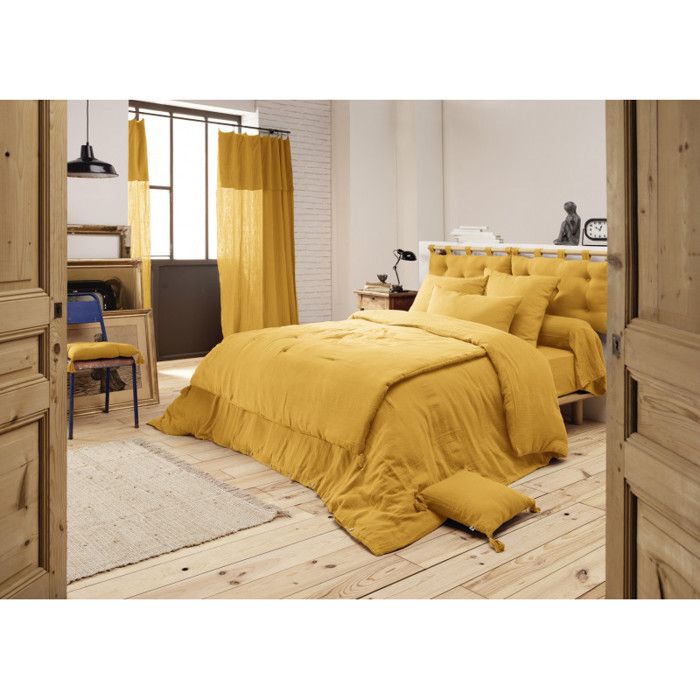 Edredon ou Bout de lit "Gaïa" toutes dimensions "Gaze de Coton" - 150x150 - Gaïa Safran