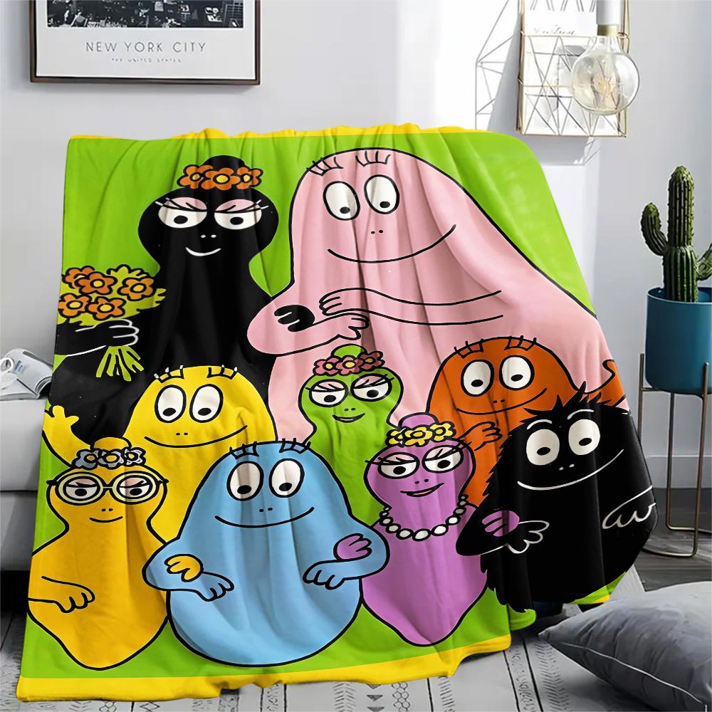 1Pc The Barbapapa family Print Flannel Blanket, High quality Comfortable for All Seasons, Home Decor, Warmth and Comfort, Perfect for Christmas Gifts