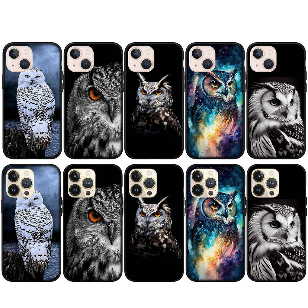 Для iPhone 16 15 Xiaomi Redmi Note 13 12 11 Pro Max X 9 10 8 14 Plus XR Samsung Galaxy A15 S24 S23 S22 S20 FE Huawei OPPO Owl Bird черный чехол для телефона