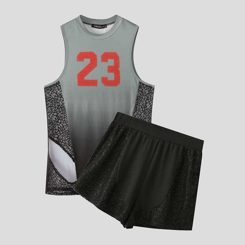 INCERUN Мужские топы без рукавов с градиентом, кружевные шорты, прилегающий костюм, комплекты пижам и нижнего белья