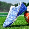 Мужские/женские синие и белые футбольные бутсы на резиновой мягкой подошве с короткими ногтями и искусственным покрытием, молодежные футбольные бутсы