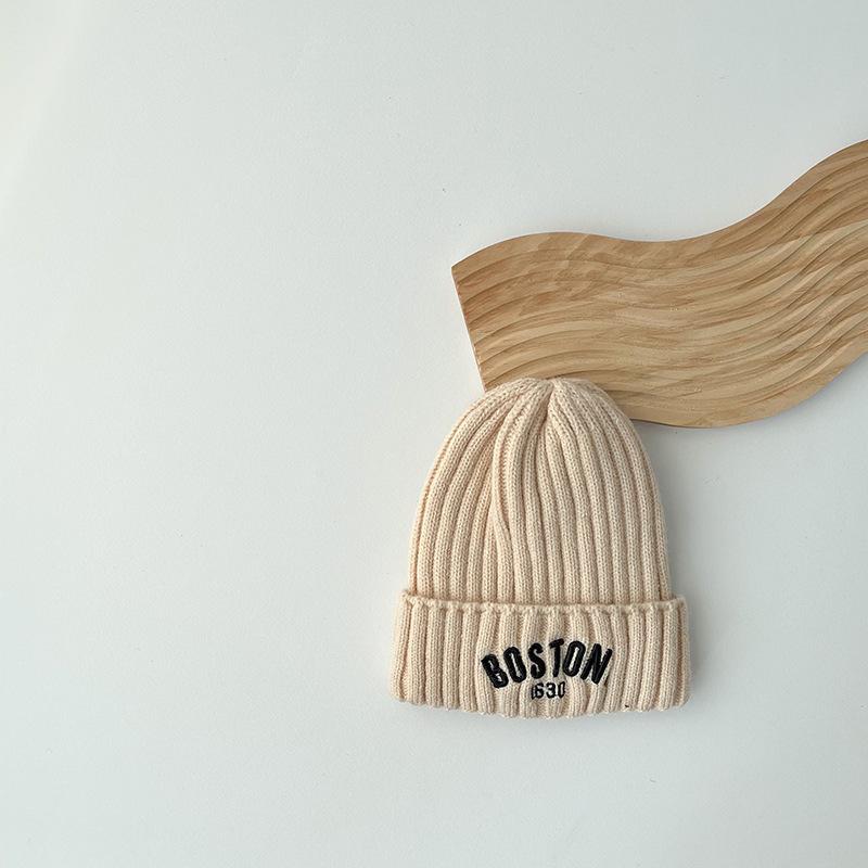 Зимняя детская вязаная шапка, шерстяная шапка с вышивкой ретро-букв