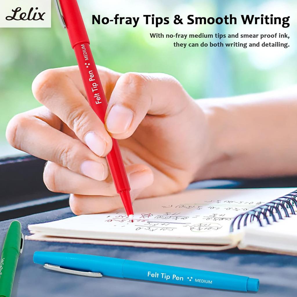 Lelix 20 Colors Felt Tip Pens, Medium Point Assorted Colors Markers Pens For Journaling, Writing, Note Taking, Planner Coloring, Perfect for Art